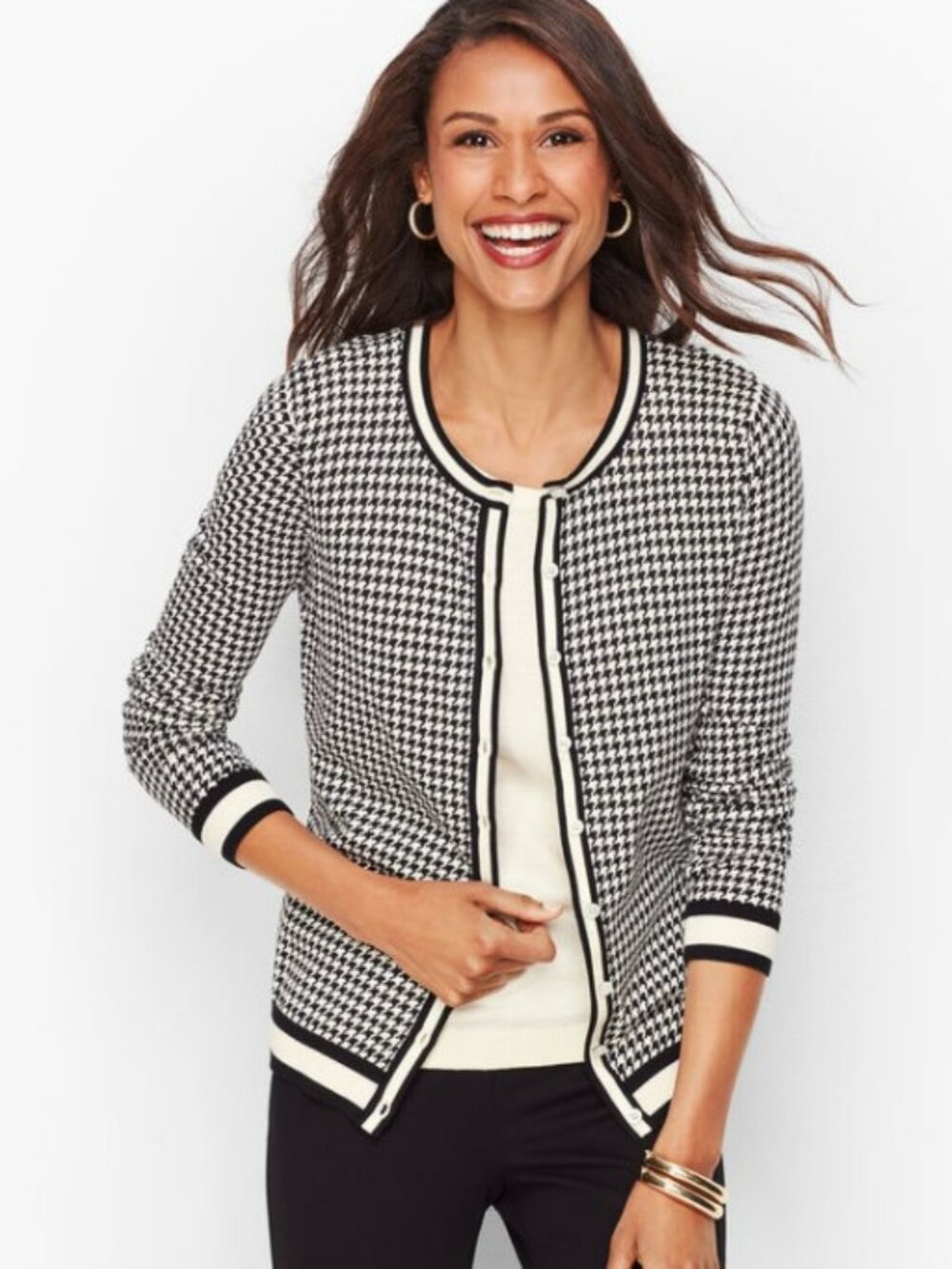 Talbots Houndstooth Charming Cardigan Sweater